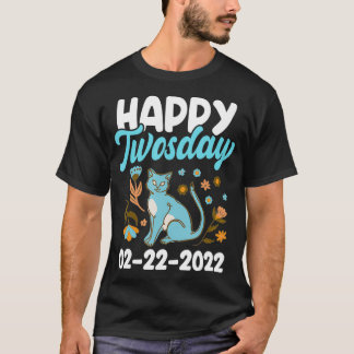 02222022 februari 2022 Happy Twosday Cat Lover T-shirt