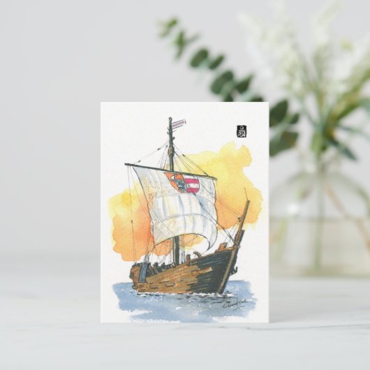 (025) Kogge Wissemara Medieval Sailboat Briefkaart (Staand voorkant)