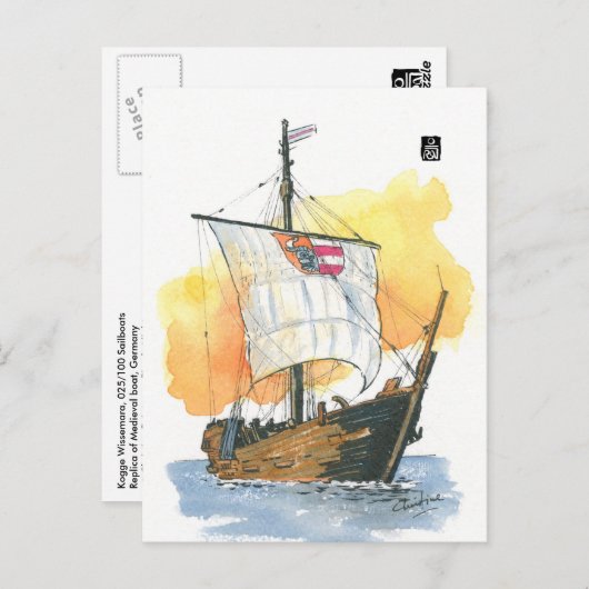 (025) Kogge Wissemara Medieval Sailboat Briefkaart (Voorkant / Achterkant)