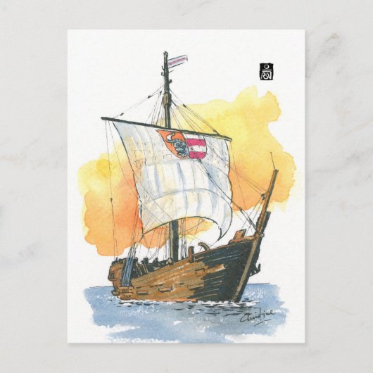 (025) Kogge Wissemara Medieval Sailboat Briefkaart (Voorkant)