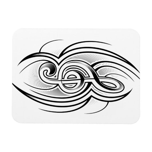 028 ZWARTE WIT TREBLE CLEF TATTOO VECTOR DESIGN M MAGNEET (Horizontaal)