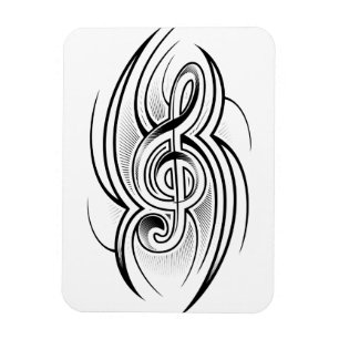 028 ZWARTE WIT TREBLE CLEF TATTOO VECTOR DESIGN M MAGNEET