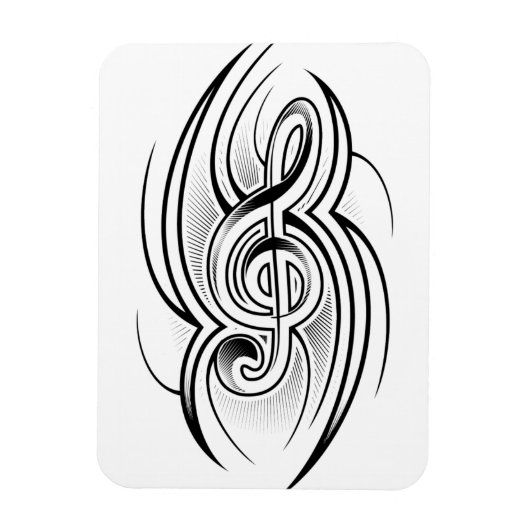 028 ZWARTE WIT TREBLE CLEF TATTOO VECTOR DESIGN M MAGNEET (Verticaal)