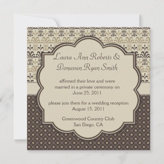 02 Bruin Tan Cream Damask Stippen Post Wedding Kaart (Voorkant)