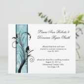 02 Zwarte Floral Swirls Blauwgroen Stripe Post Wed Kaart (Staand voorkant)