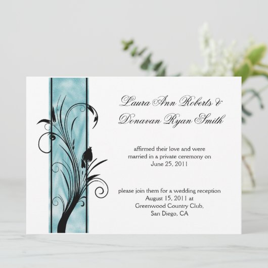 02 Zwarte Floral Swirls Blauwgroen Stripe Post Wed Kaart (Staand voorkant)
