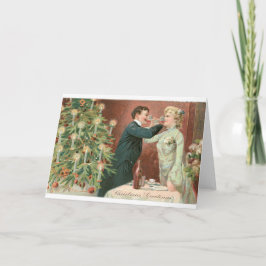 033 Vintage-kerstKaart Romantic Lovers Couple Feestdagen Kaart