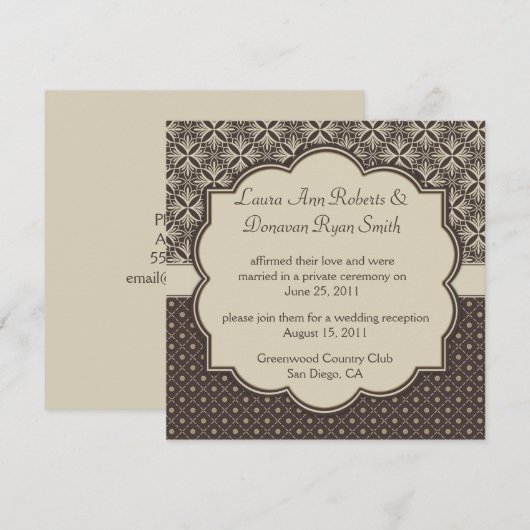 03 Bruin Tan Damask en Stippen Post Wedding Kaart (Voorkant / Achterkant)