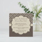 03 Bruin Tan Damask en Stippen Post Wedding Kaart (Staand voorkant)