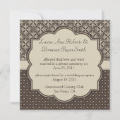 03 Bruin Tan Damask en Stippen Post Wedding Kaart (Voorkant)