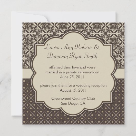 03 Bruin Tan Damask en Stippen Post Wedding Kaart (Voorkant)