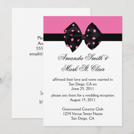 03 Roze Zwarte Stippen Bruiloftsreceptie Na Kaart (Voorkant / Achterkant)