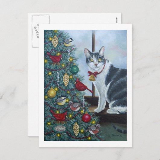 0417 Briefkaart Kat- en kerstboom (Voorkant / Achterkant)