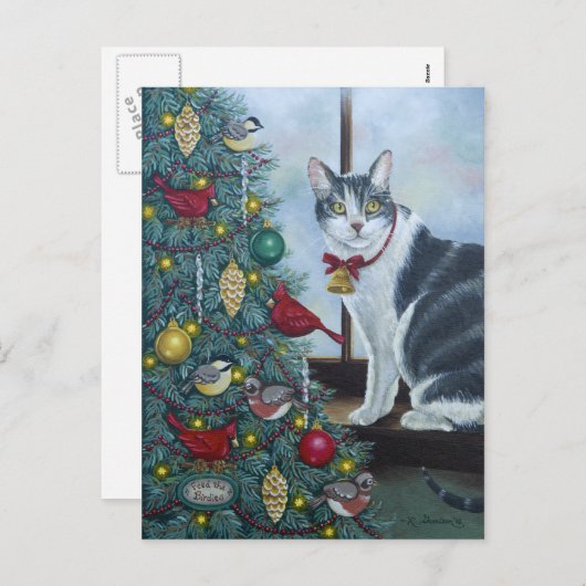 0417 Briefkaart Kat- en kerstboom (Voorkant / Achterkant)