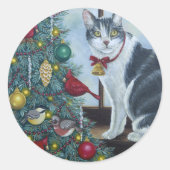 0417 Kerstkat Ronde Sticker (Voorkant)