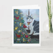 0417 Wenskaart Kat- en kerstboom Feestdagen Kaart (Voorkant)