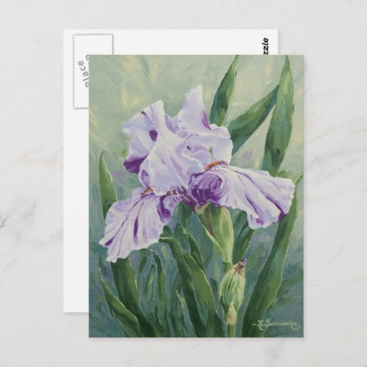 0440 Paars gestremd Iris Briefkaart (Voorkant / Achterkant)