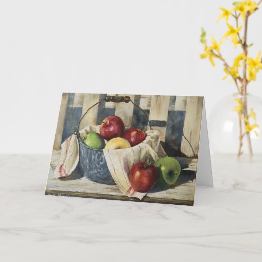 0449 Appelen in Enamelware Pail Birthday Card Kaart (Gele Bloem)