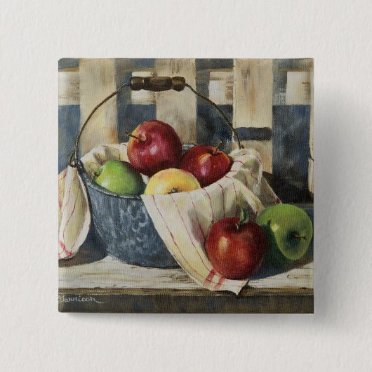 0449 Appelen in Enamelware Pail Vierkante Button 5,1 Cm (Voorkant)