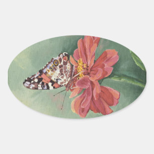 0461 Dame Butterfly met schilfers op Zinnia Ovale Sticker