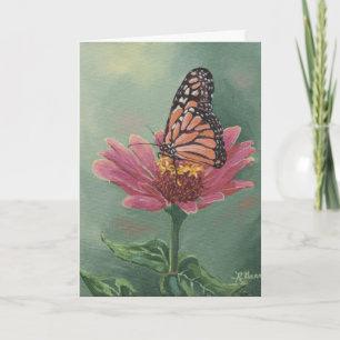 0465 Monarch Butterfly op Zinnia Birthday Card Kaart