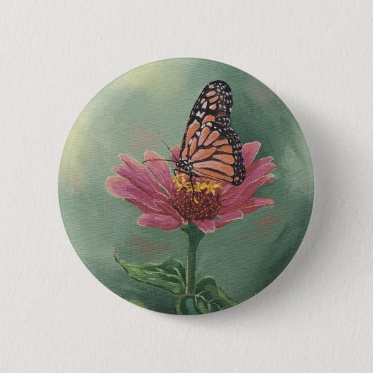 0465 Monarch Butterfly op Zinnia Ronde Button 5,7 Cm (Voorkant)