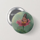 0465 Monarch Butterfly op Zinnia Ronde Button 5,7 Cm (Voorkant /achterkant)