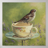 0470 Sparrow on Teacup Art Print (Voorkant)