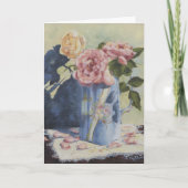 0476 Engelse Rozen in Blue Pitcher Birthday Card Kaart (Voorkant)
