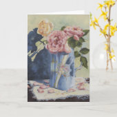 0476 Engelse Rozen in Blue Pitcher Birthday Card Kaart (Gele Bloem)