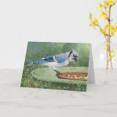 0481 Blue Jay bij feeder Birthday Card Kaart (Gele Bloem)