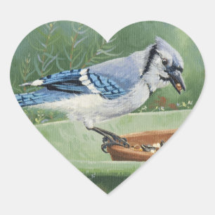 0481 Blue Jay bij feeder Hart Sticker