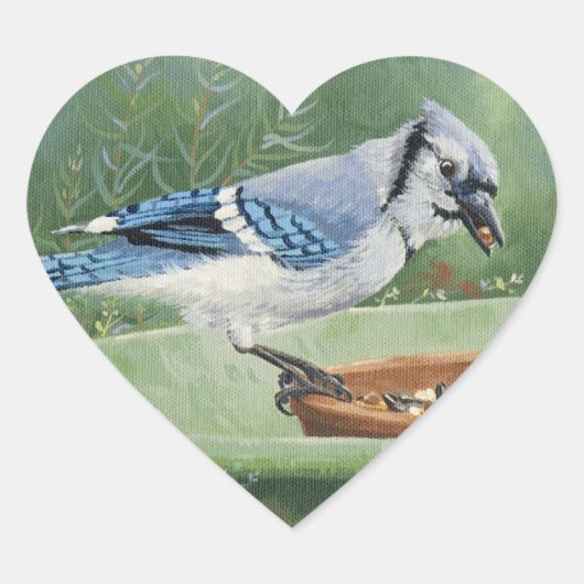 0481 Blue Jay bij feeder Hart Sticker (Voorkant)