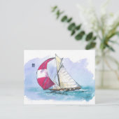 (049) Racing Sloop Sailboat Briefkaart (Staand voorkant)