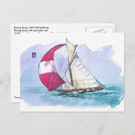 (049) Racing Sloop Sailboat Briefkaart (Voorkant / Achterkant)