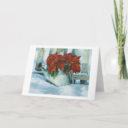 0525 Poinsettia in Watering Can Holiday Card Feestdagen Kaart (Voorkant)