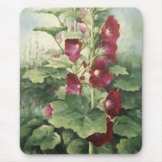 0536 Bourgogne Hollyhocks Mousepad Muismat (Voorkant)