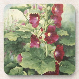 0536 Burgundy Hollyhocks Cork Onderzetter
