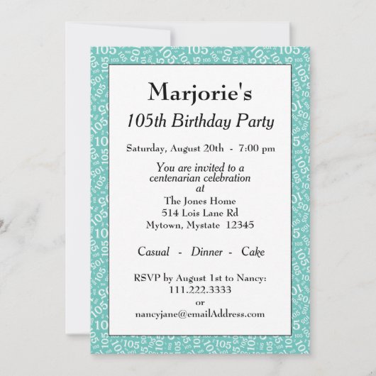 05e verjaardagsfeestje Blauwgroen/wit nummerpatroo Kaart (Voorkant)