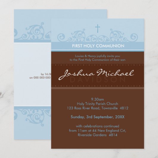 068 Lisa :: EERSTE COMMUNIE UITNODIGT - elegant 3P Kaart (Voorkant / Achterkant)