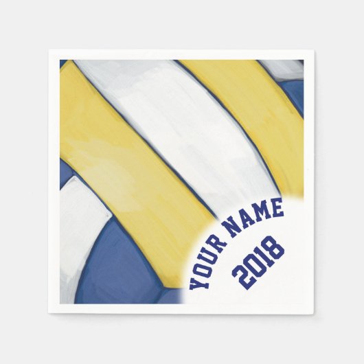 06of12 Blauw en Geel Volleybal Thema Servetten (Voorkant)