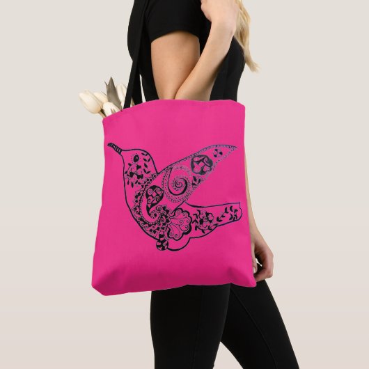 071 - Roze Rode kolibrie Canvas tas (Dichtbij)