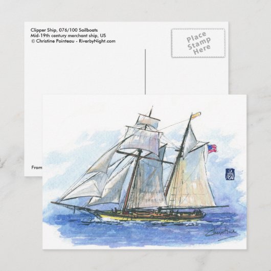 (076) Clipper Ship Briefkaart (Voorkant / Achterkant)