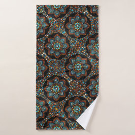 07 Bruin en Turquoise Mandala Bath Towel Badhanddoek
