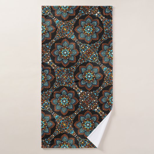 07 Bruin en Turquoise Mandala Bath Towel Badhanddoek (Badhanddoek)