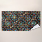 07 Bruin en Turquoise Mandala Bath Towel Badhanddoek (Badhanddoek)