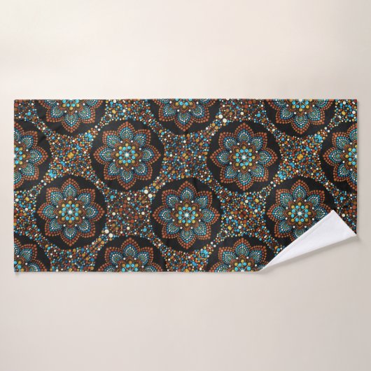 07 Bruin en Turquoise Mandala Bath Towel Badhanddoek (Badhanddoek)