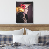 0838-Koloniale dame met groot Pet en bloemen Canvas Afdruk (Insitu (Slaapkamer))