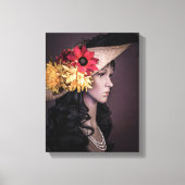 0838-Koloniale dame met groot Pet en bloemen Canvas Afdruk (Voorkant)