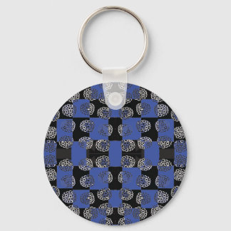083 Bloemen op checkboard Blue_Panel.ai Sleutelhanger